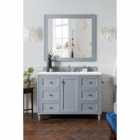 JAMES MARTIN VANITIES Copper Cove Encore 48in Single Vanity, Silver Gray w/ 3 CM White Zeus Quartz Top 301-V48-SL-3WZ